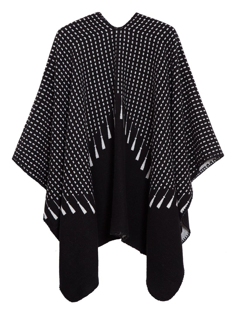 EXCHIC Womenâ€™s Retro Warm Shawls Poncho Cape Floral Printed Open Front Cardigans Sweater (2 Black) - Image 2